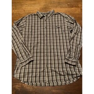 Columbia Shirt Men's XL Teal/Brown Striped‎ Button Down Long Sleeve Omni-Wick